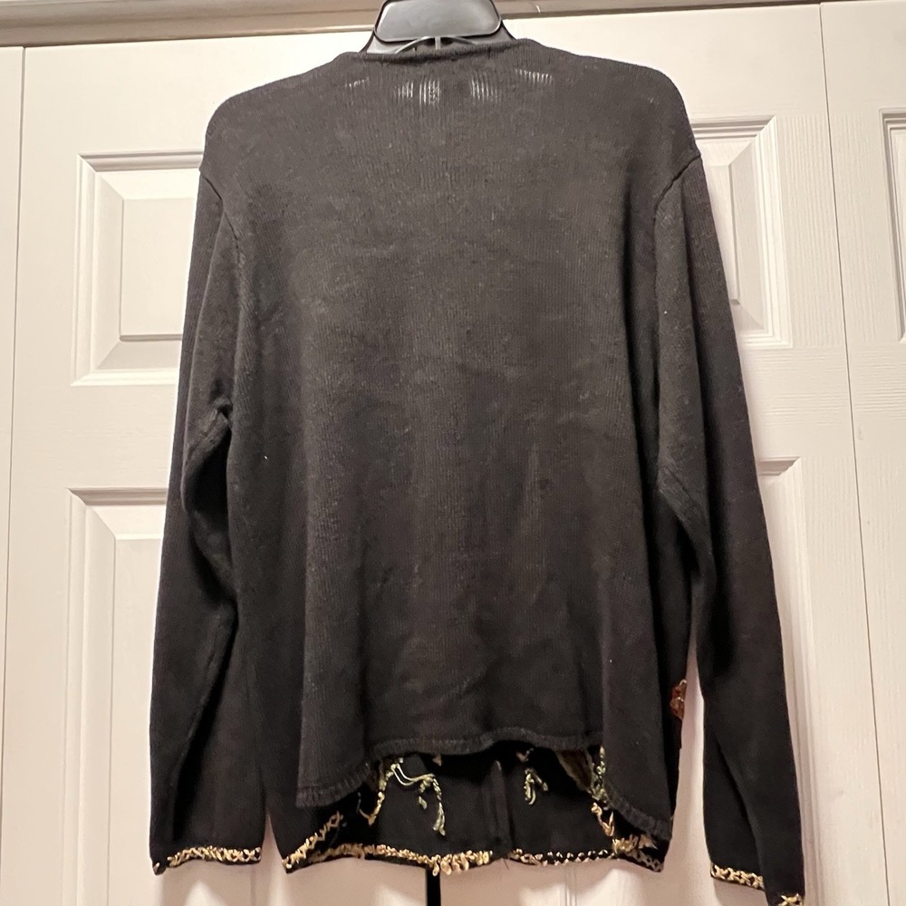 Vintage Arriviste Black Floral Beaded Button Up Cardigan Sweater Cotton Blend L - Picture 9 of 16